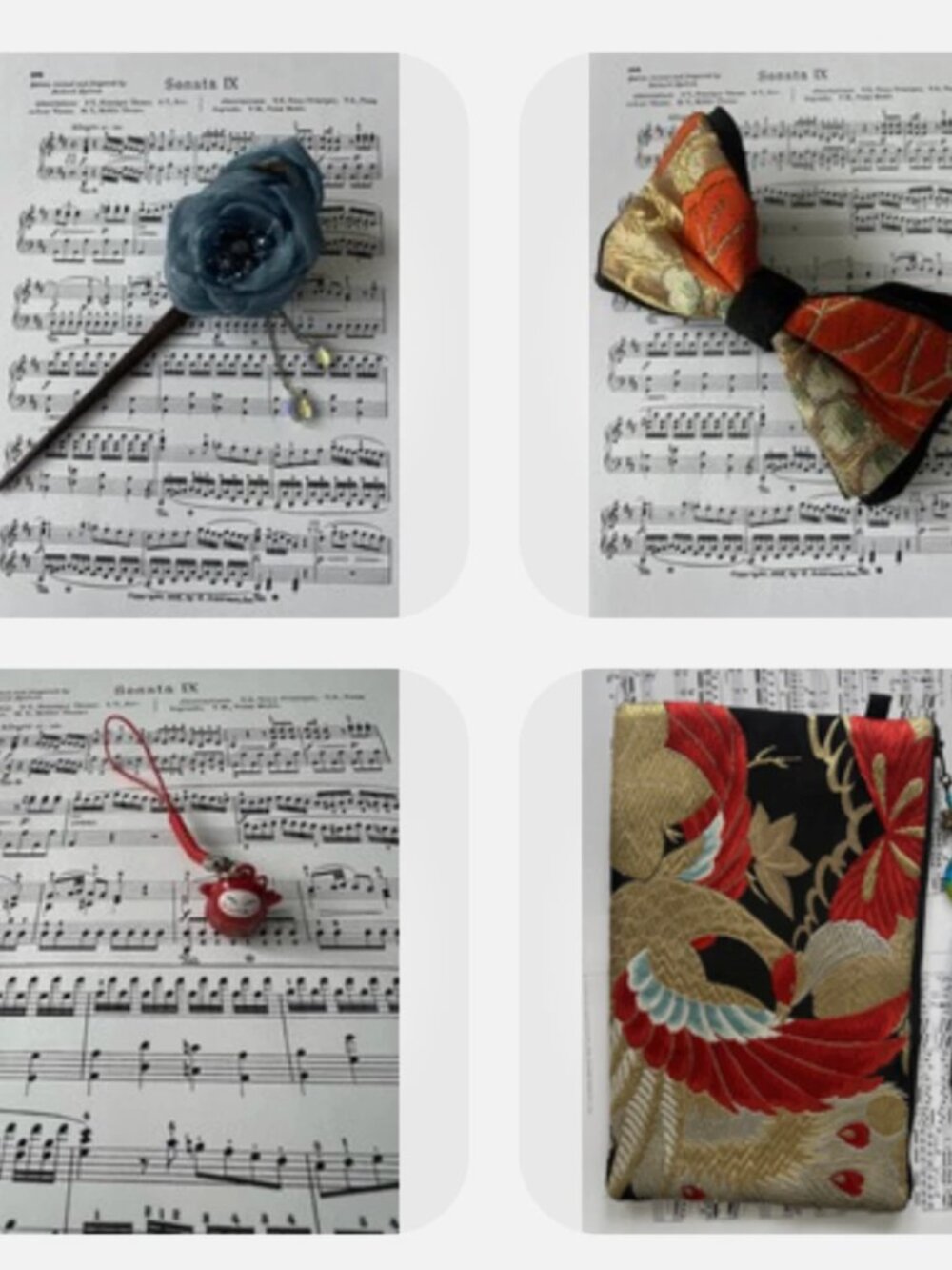 Rare-Japanese Kimono Set- Zipper Pouch, Hair Stick, Hair Clip, phone Charm